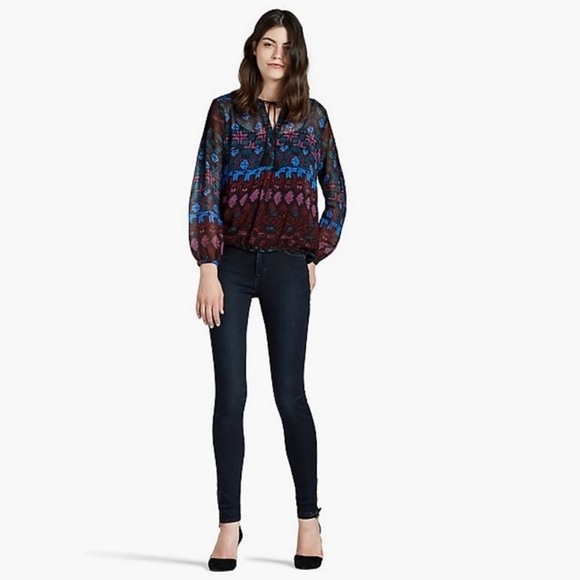 NWT Lucky Brand Vibrant Geo Peasant Top - Picture 3 of 7